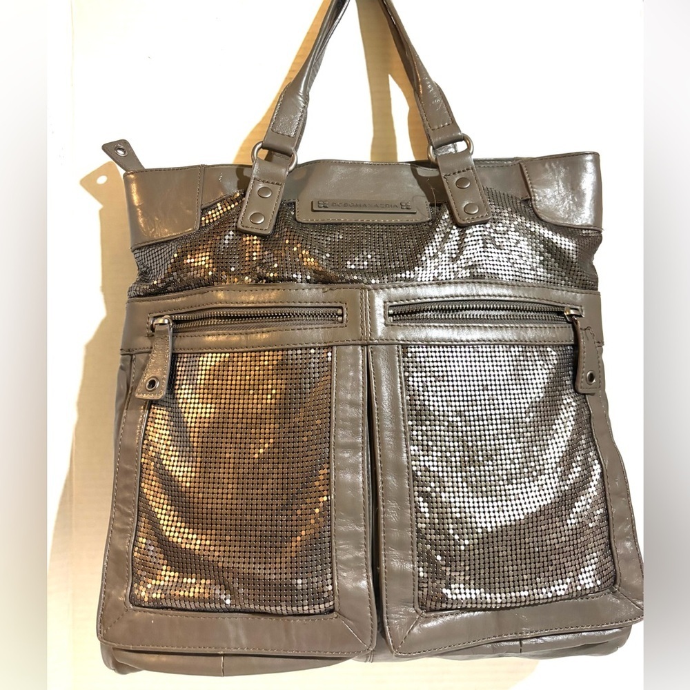 Sequined Metallic Tote Bag in Taupe